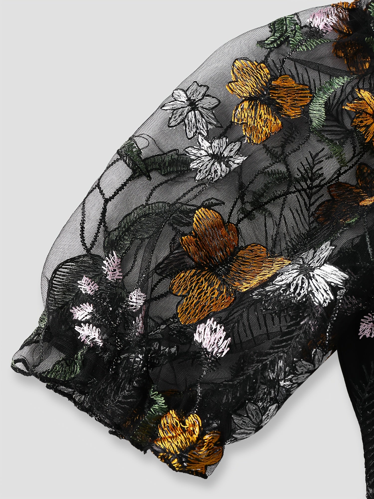 Black Floral Backless Crop Blouse