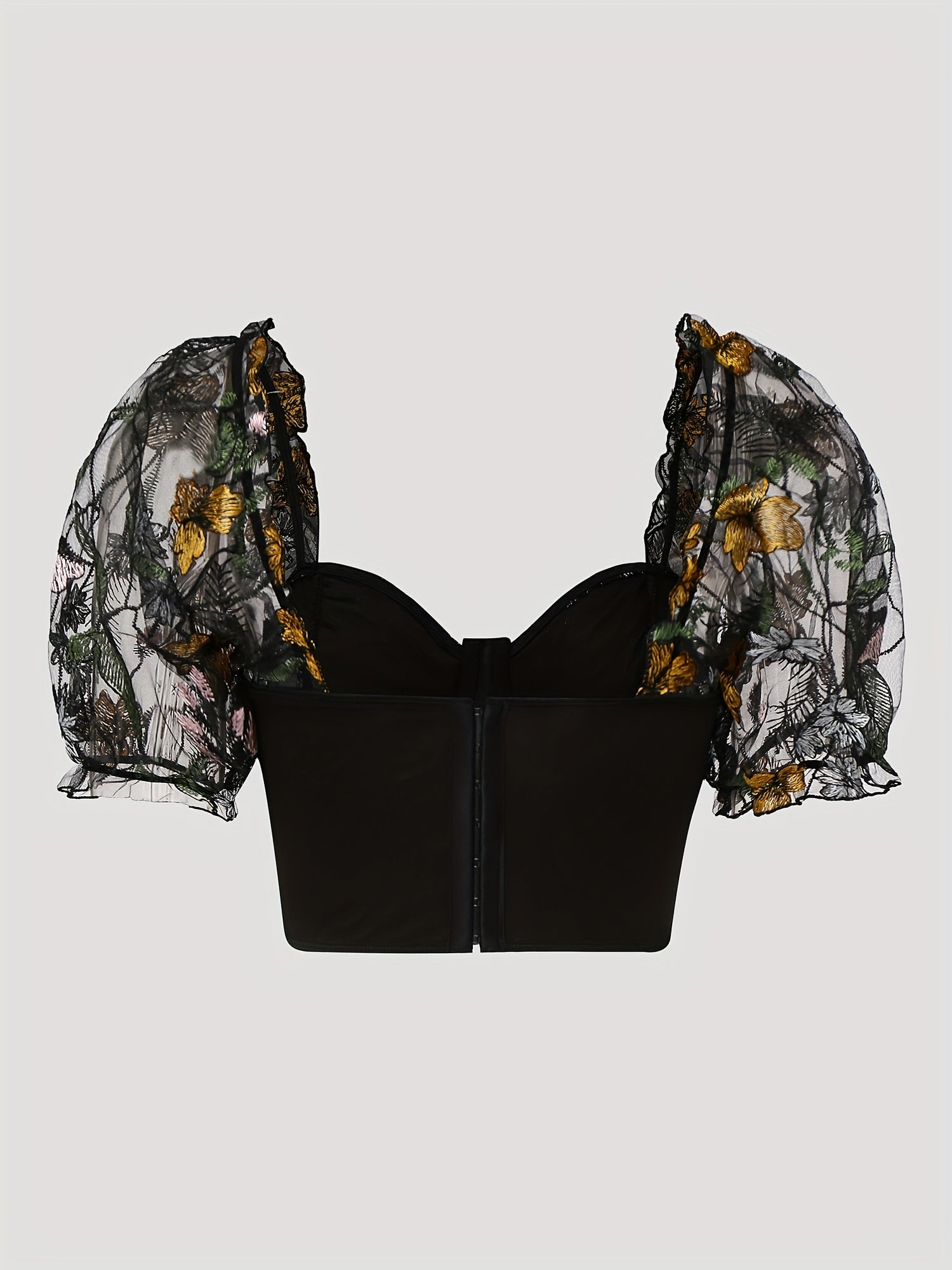 Black Floral Backless Crop Blouse