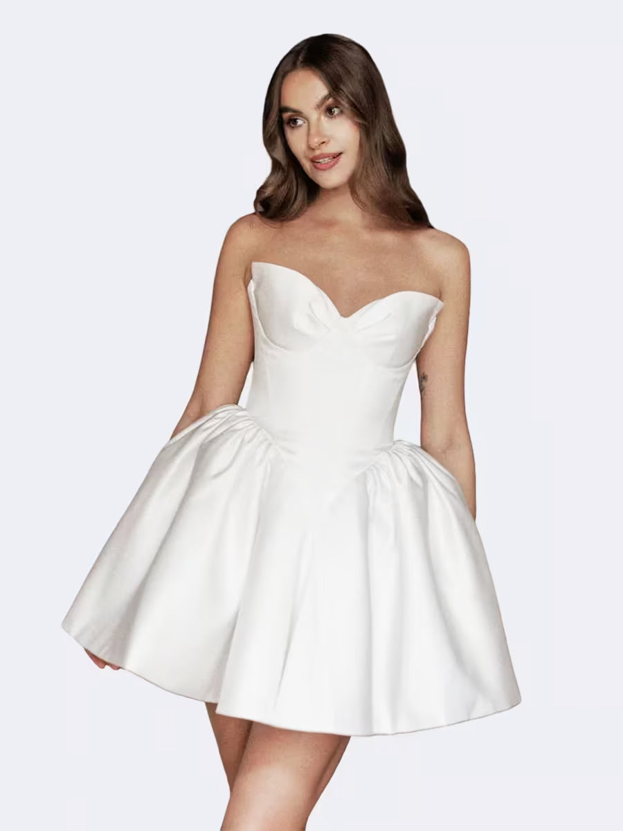 Glamorous White Satin Bubble Hem Cocktail Dress