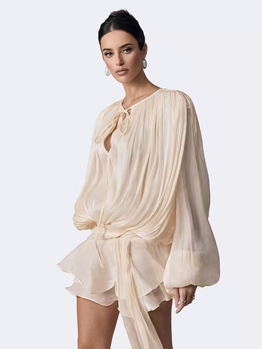 Beryl Pleated Ruffle Hem Mini Dress