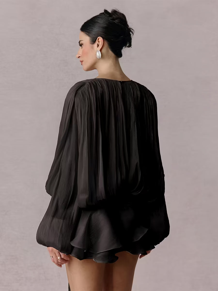Beryl Pleated Ruffle Hem Mini Dress