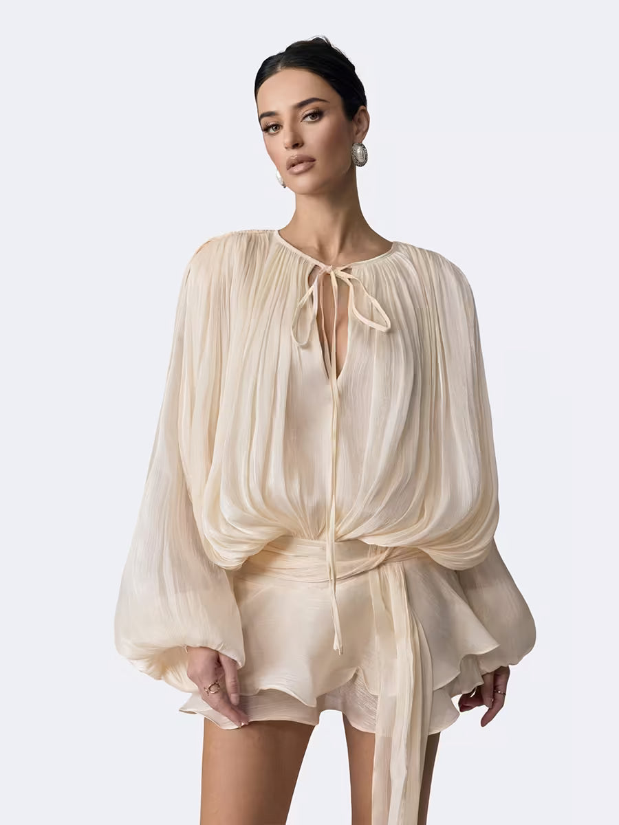 Beryl Pleated Ruffle Hem Mini Dress