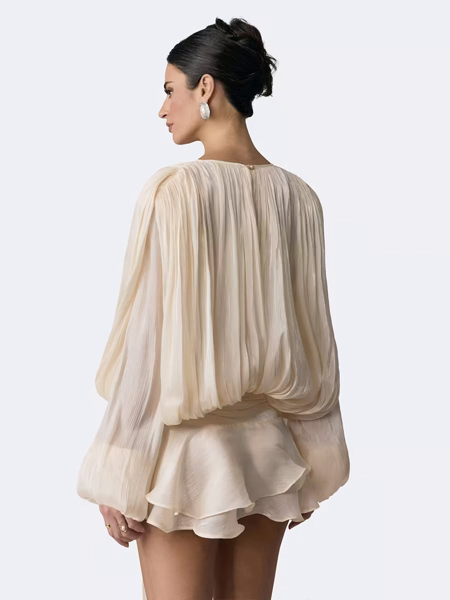 Beryl Pleated Ruffle Hem Mini Dress