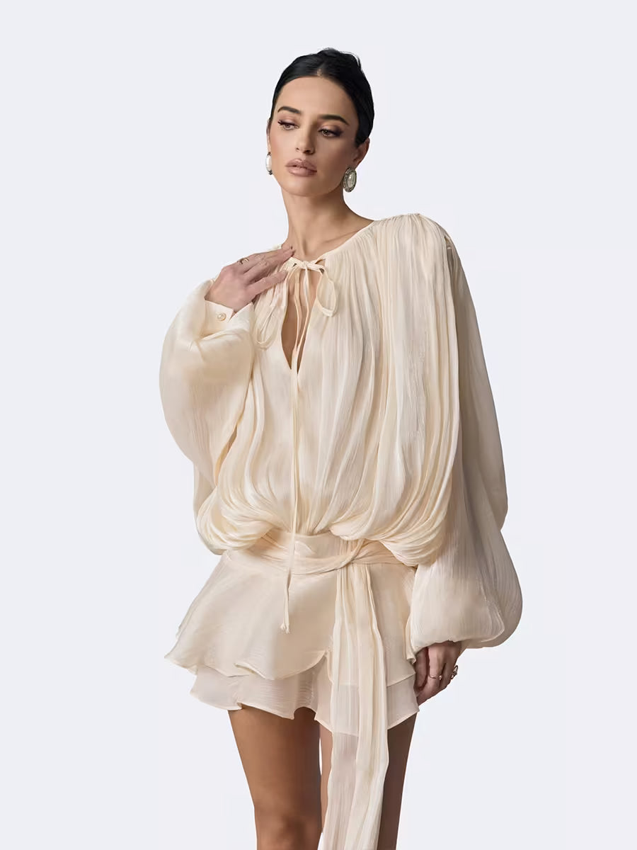 Beryl Pleated Ruffle Hem Mini Dress