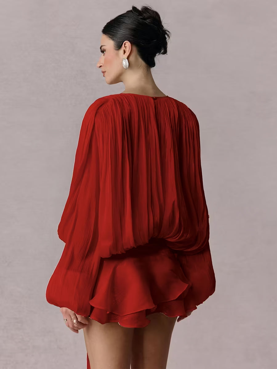Beryl Pleated Ruffle Hem Mini Dress