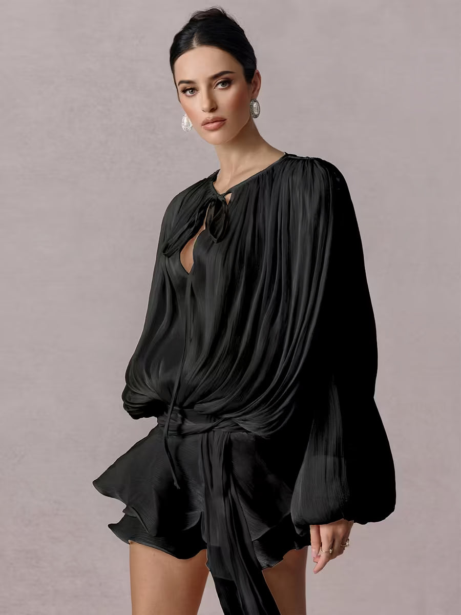 Beryl Pleated Ruffle Hem Mini Dress