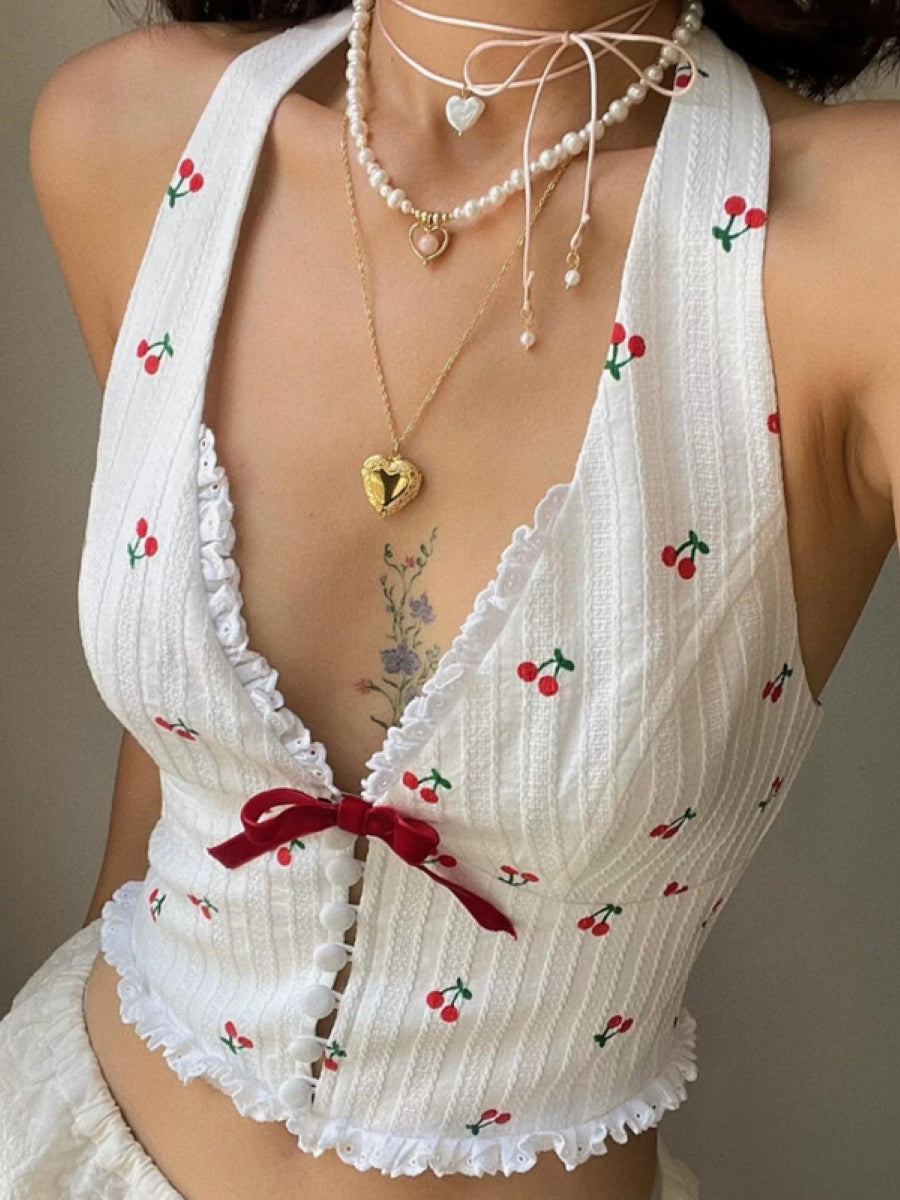 Cherry Print Halter Top