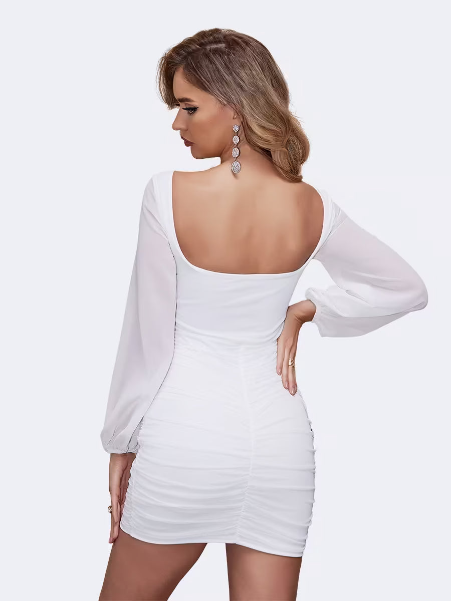 Chic Bodycon Mesh Sleeve Party Dress in White