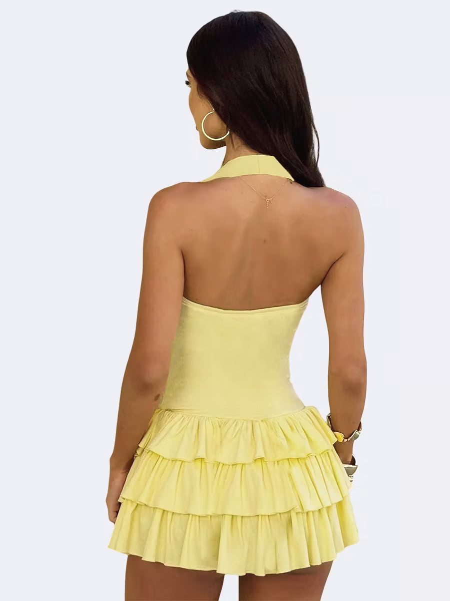 Chic Halter Neck Puffy Mini Dress
