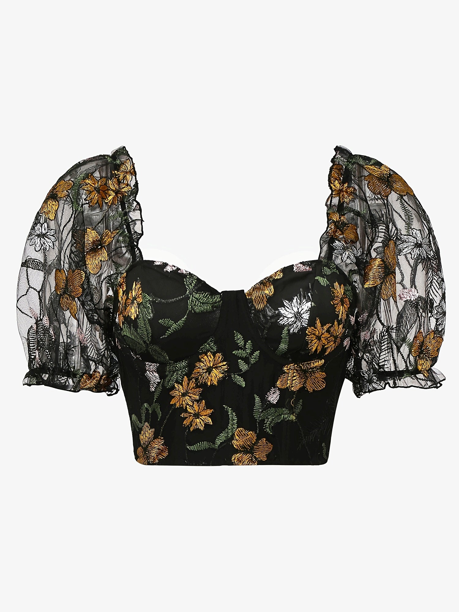 Black Floral Backless Crop Blouse
