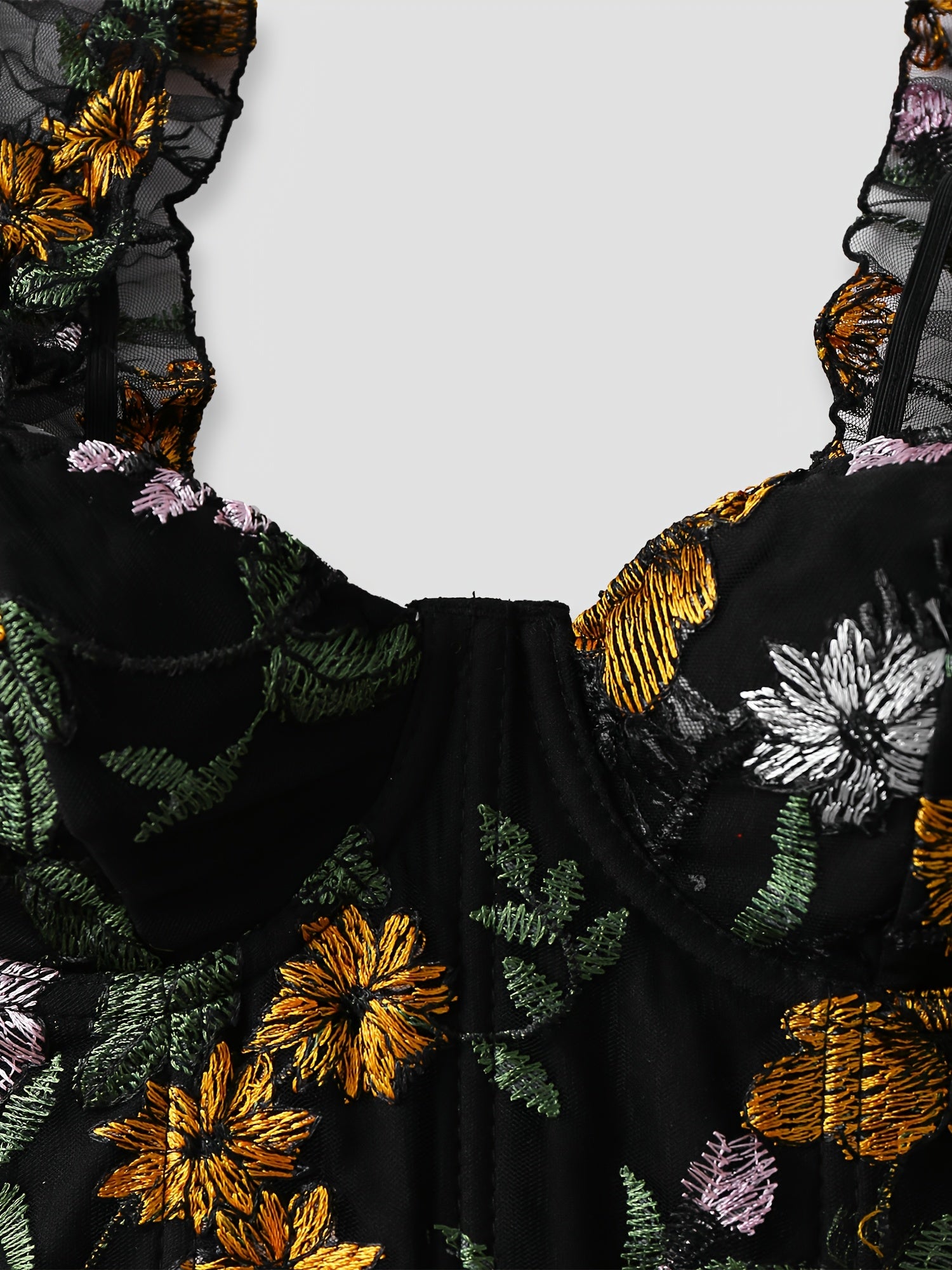 Black Floral Backless Crop Blouse