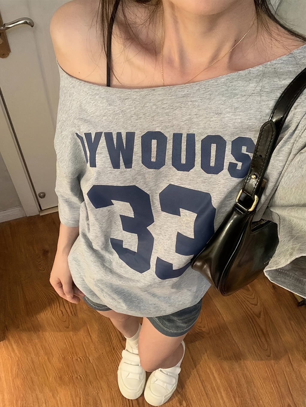 Women's Knit Letter Print Asymmetric Top