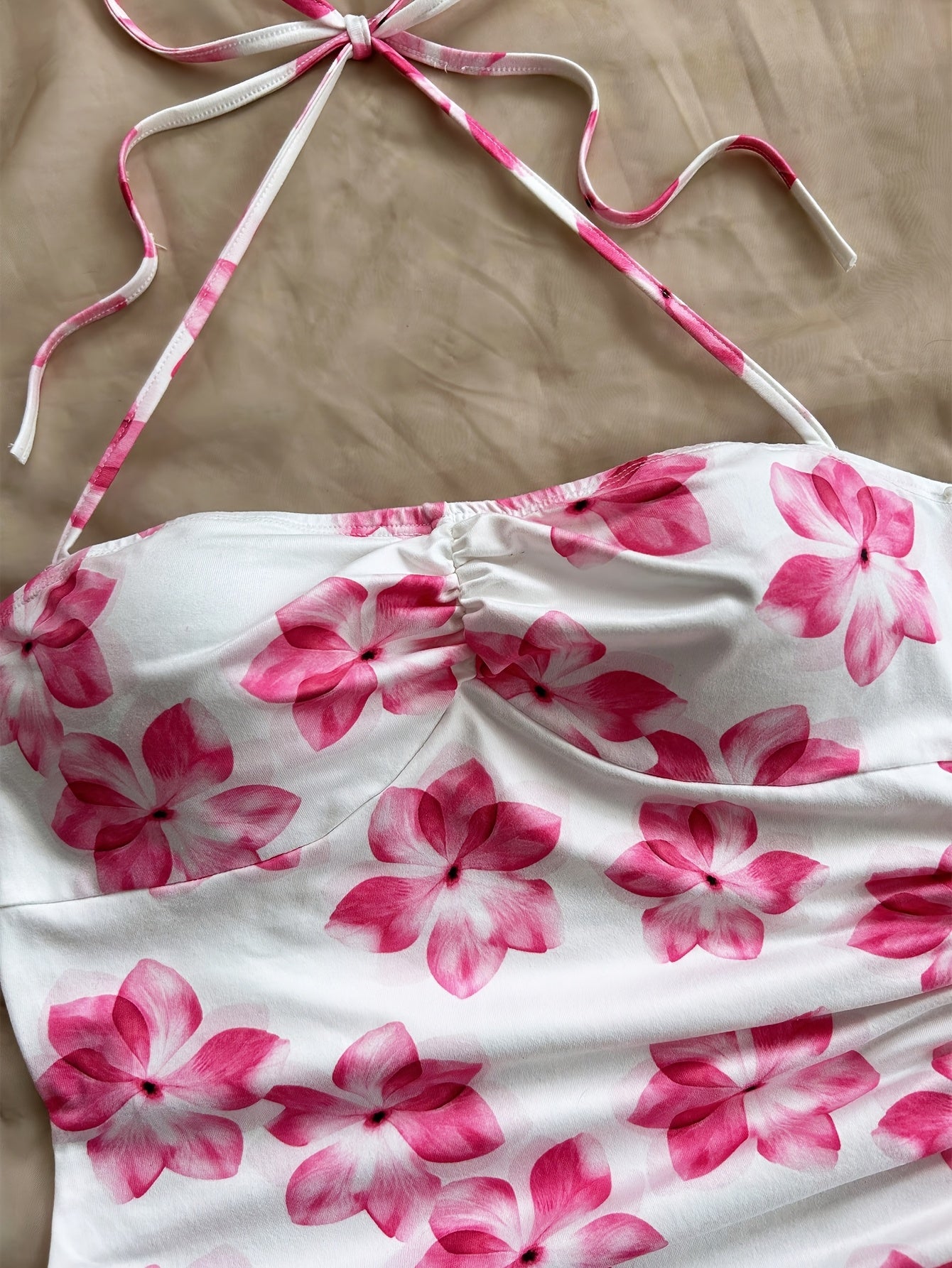Chic Floral Asymmetrical Halter Dress