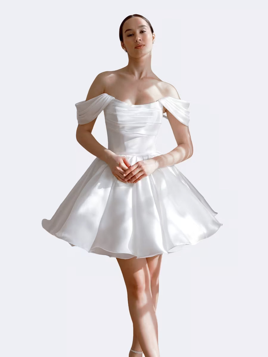 Dainty White Off-Shoulder A-Line Party Dress