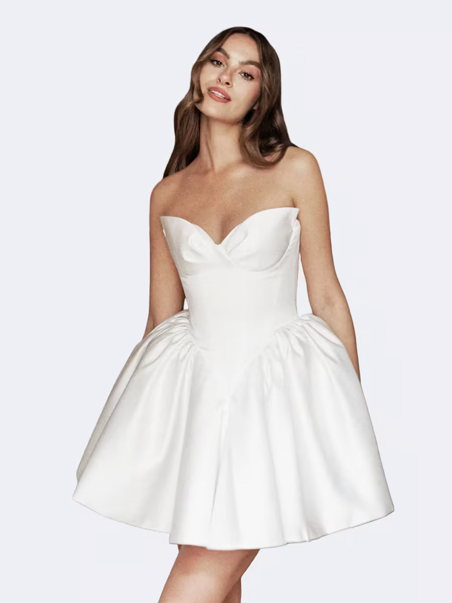 Glamorous White Satin Bubble Hem Cocktail Dress