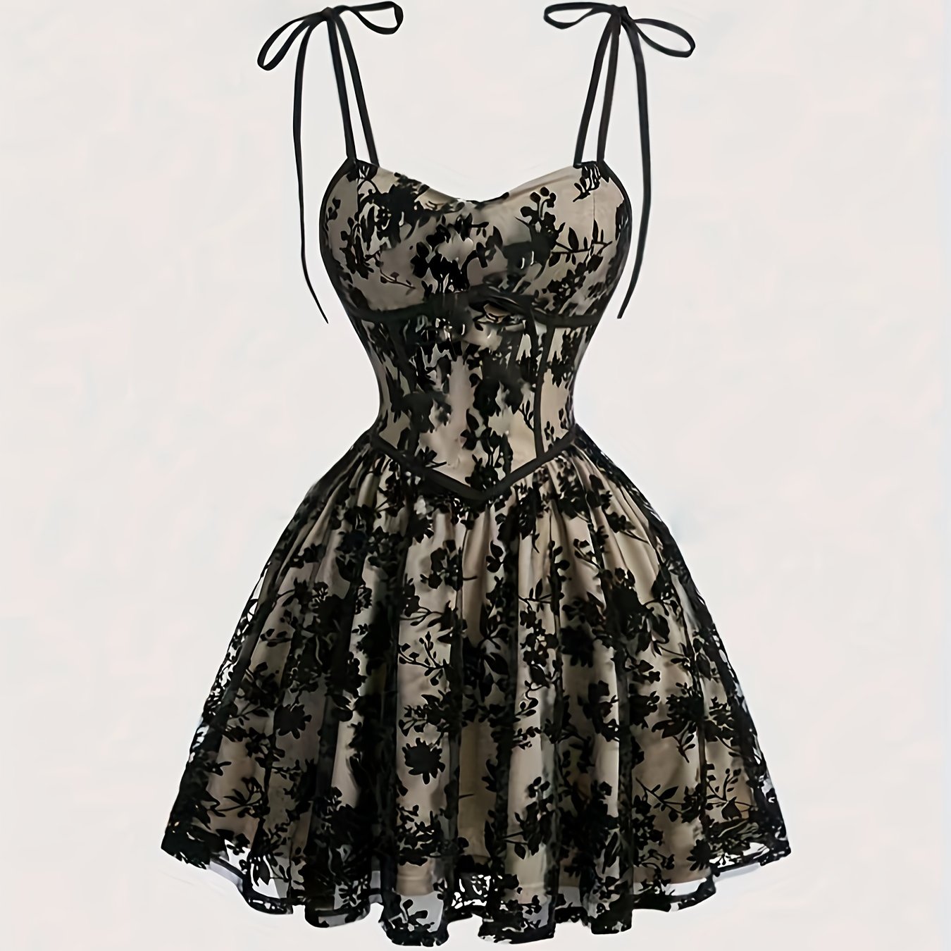 Flocked Mesh Strap A-Line Dress