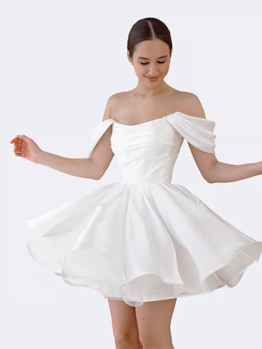 Dainty White Off-Shoulder A-Line Party Dress