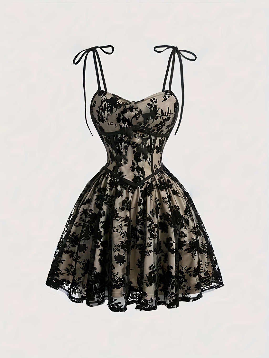 Flocked Mesh Strap A-Line Dress