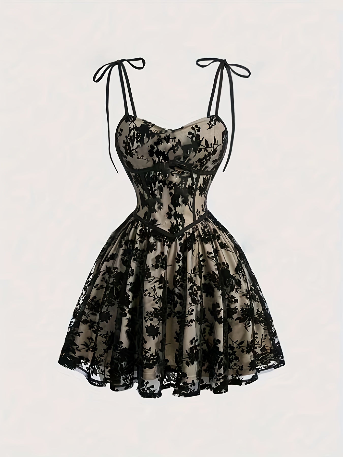 Flocked Mesh Strap A-Line Dress