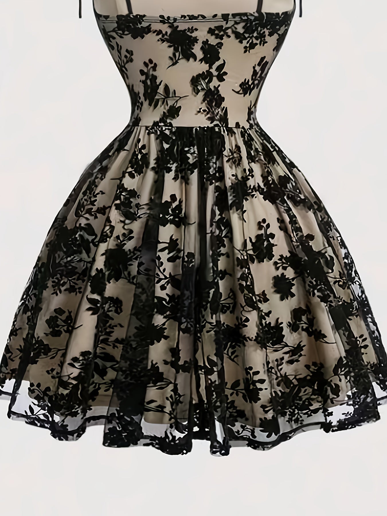 Flocked Mesh Strap A-Line Dress