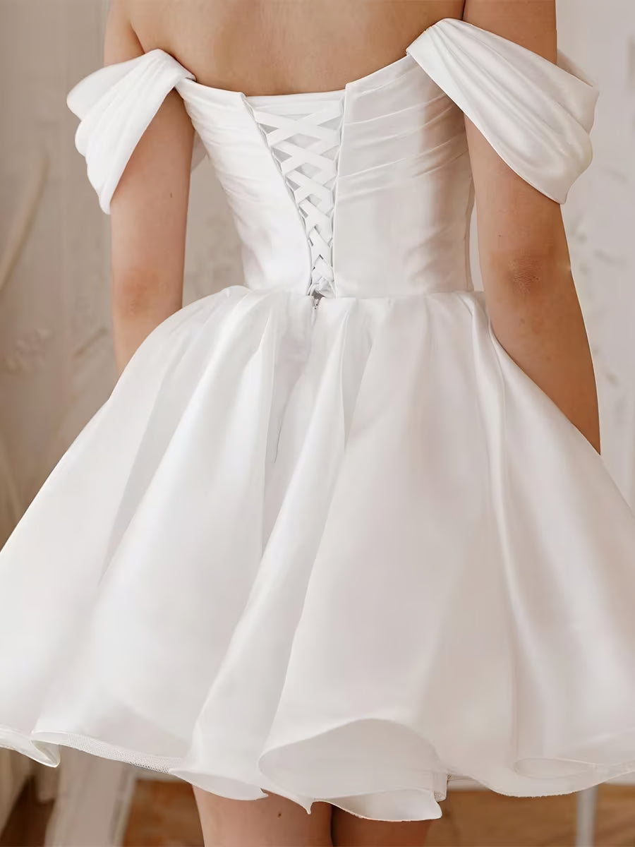 Dainty White Off-Shoulder A-Line Party Dress