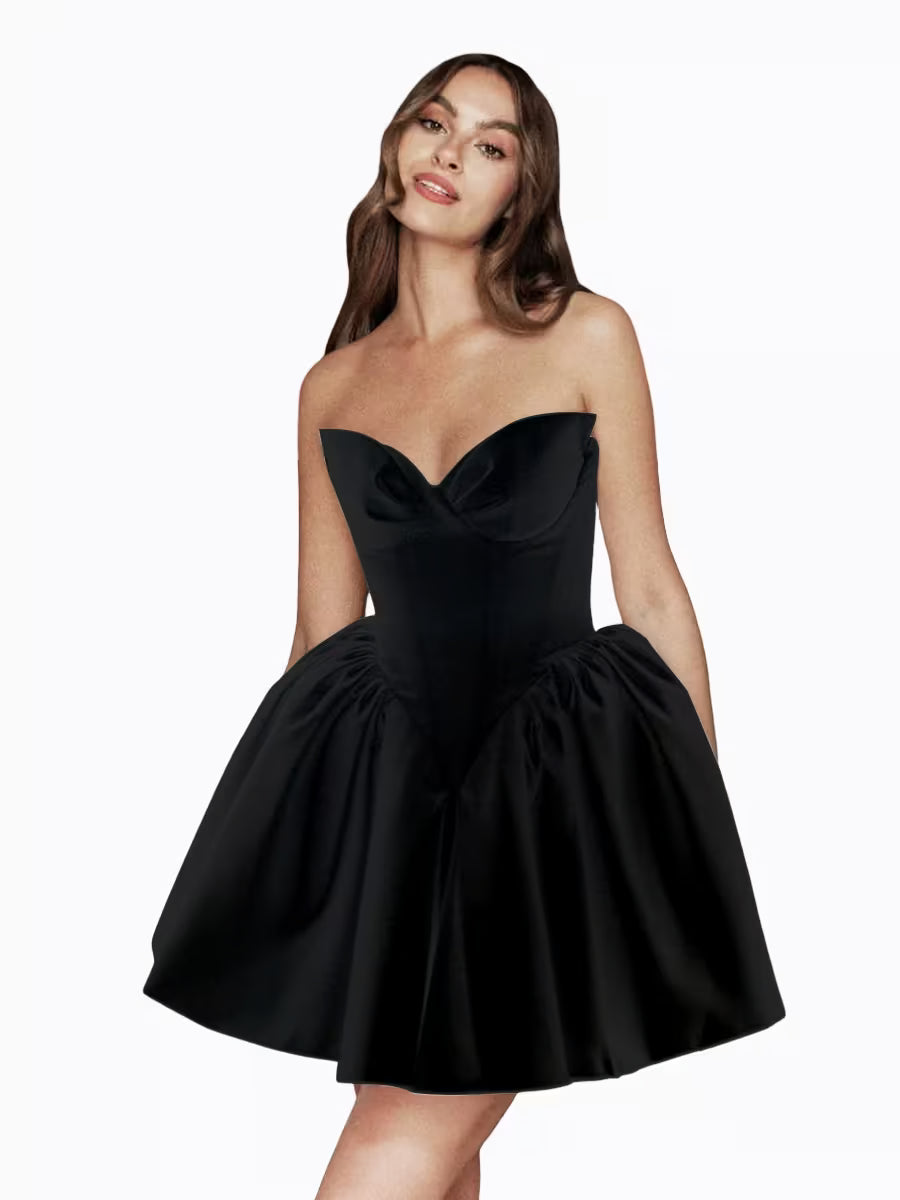 Glamorous White Satin Bubble Hem Cocktail Dress