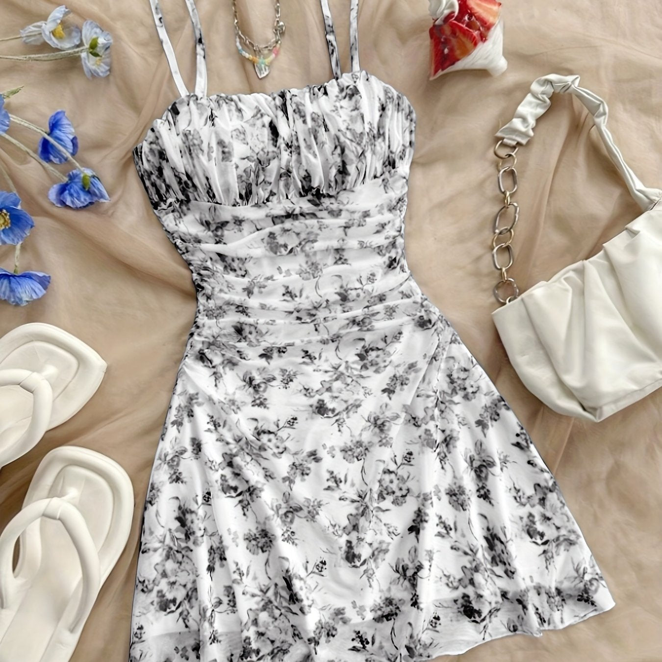 Elegant Floral Halter Dress
