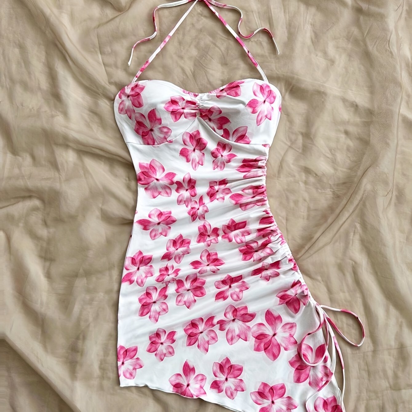 Chic Floral Asymmetrical Halter Dress