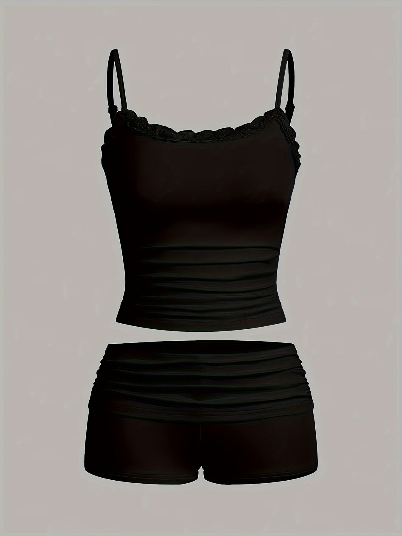 Lace Halter Top & High-Waisted Shorts Set