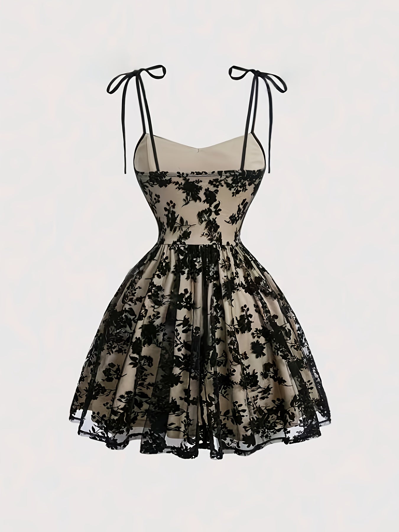 Flocked Mesh Strap A-Line Dress