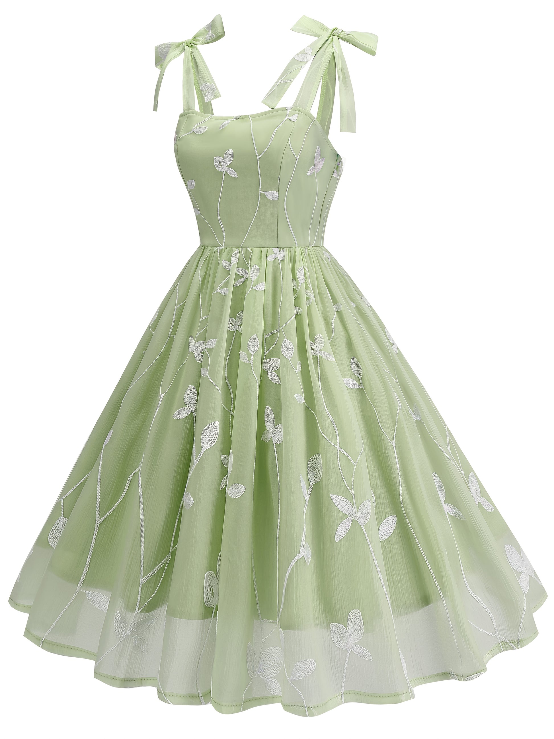 Vintage Embroidered Mesh Party Dress