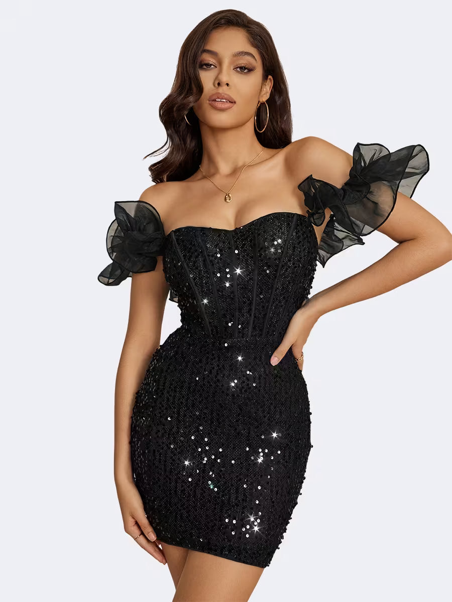 Chic Spaghetti Strap Sequin Party Dress