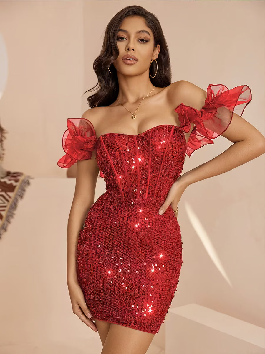 Chic Spaghetti Strap Sequin Party Dress