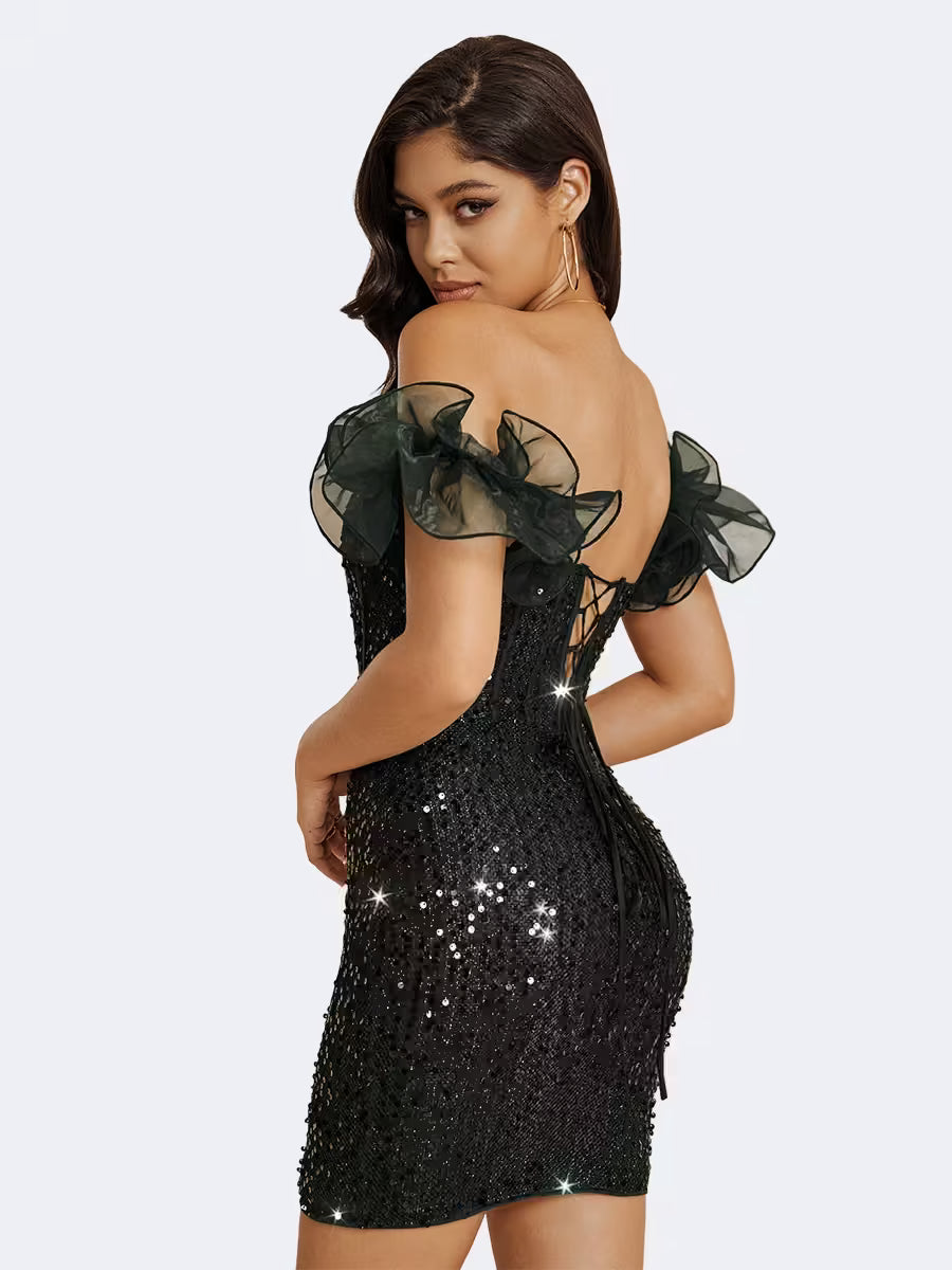 Chic Spaghetti Strap Sequin Party Dress