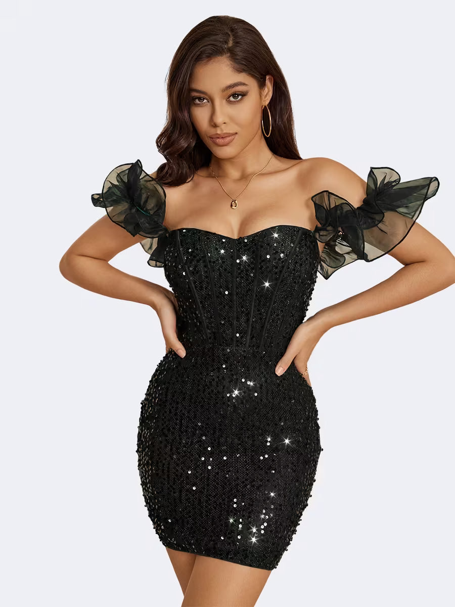Chic Spaghetti Strap Sequin Party Dress