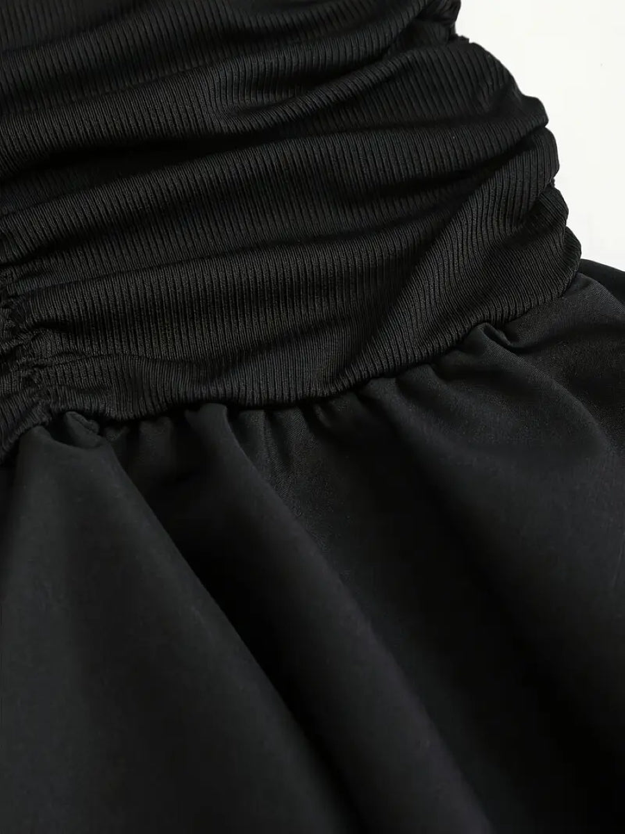 Elegant Black Ruched Halter Dress