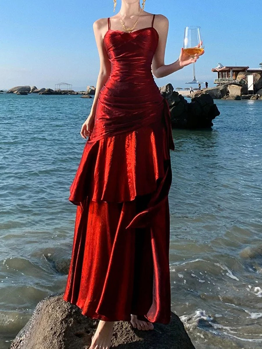 Elegant Ruffle Strap Maxi Dress