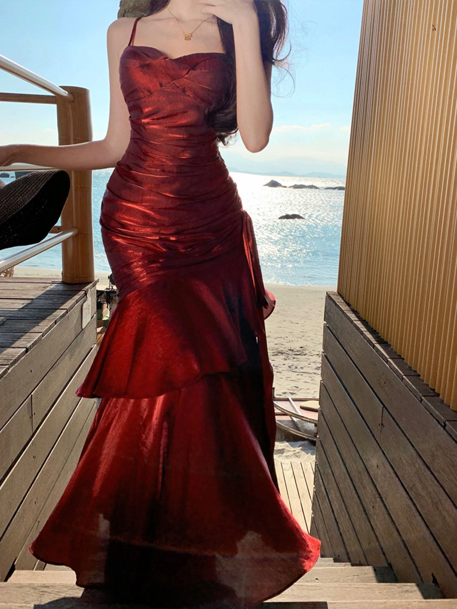 Elegant Ruffle Strap Maxi Dress