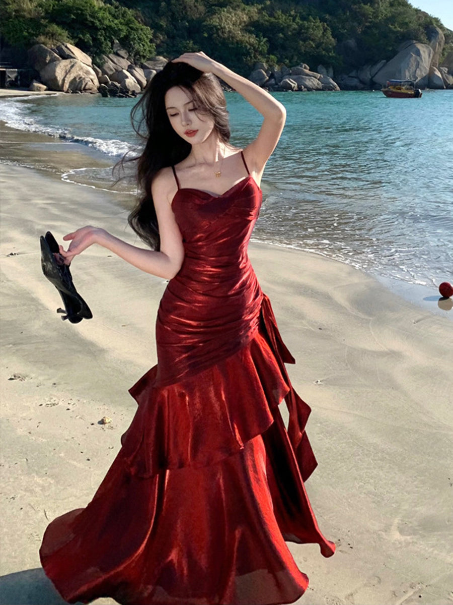Elegant Ruffle Strap Maxi Dress