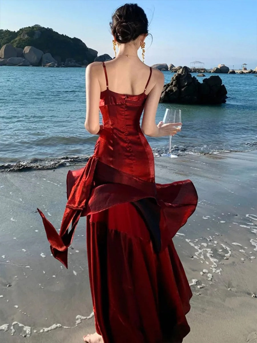 Elegant Ruffle Strap Maxi Dress