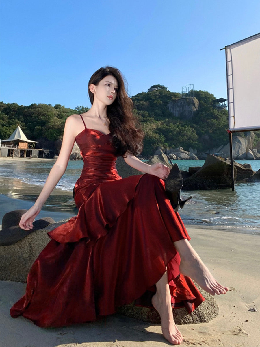 Elegant Ruffle Strap Maxi Dress