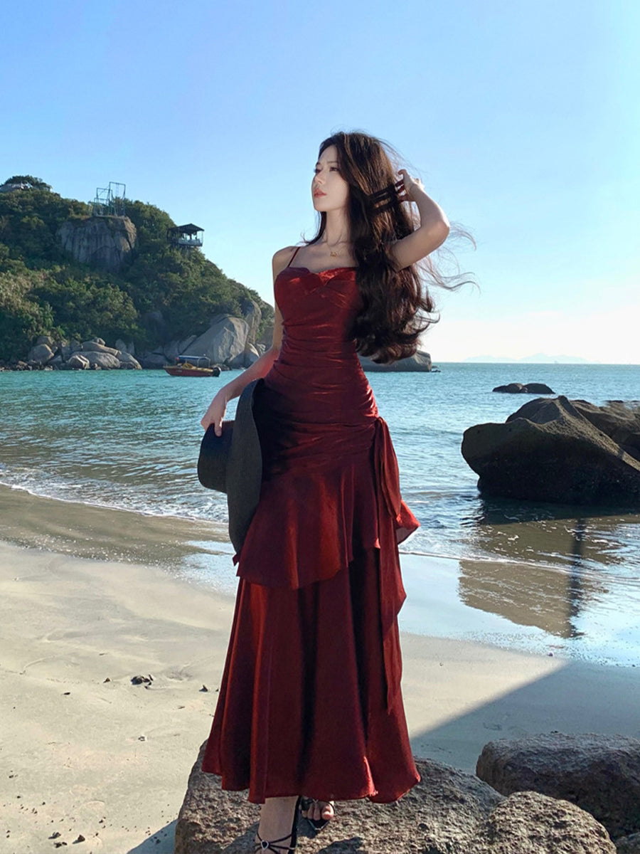 Elegant Ruffle Strap Maxi Dress