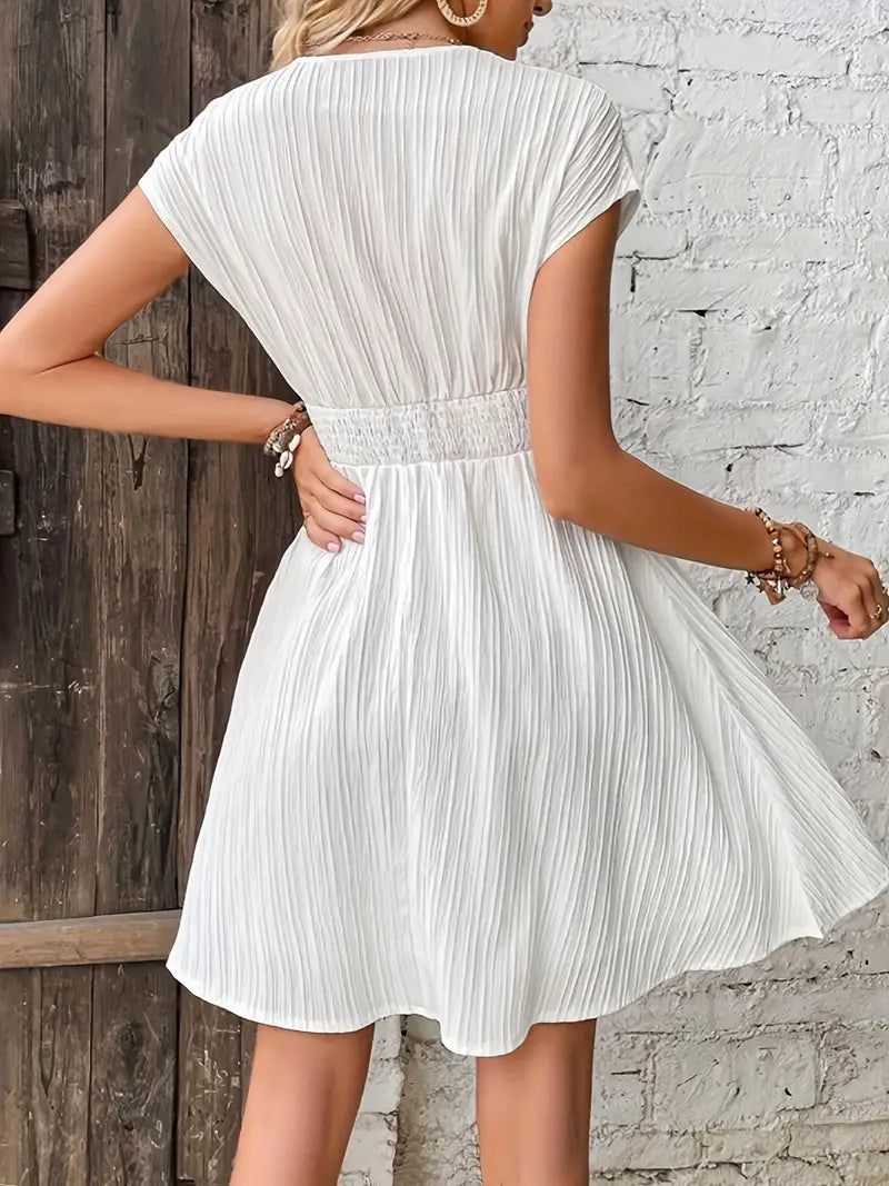 Elegant Solid Cap Sleeve A-line Dress