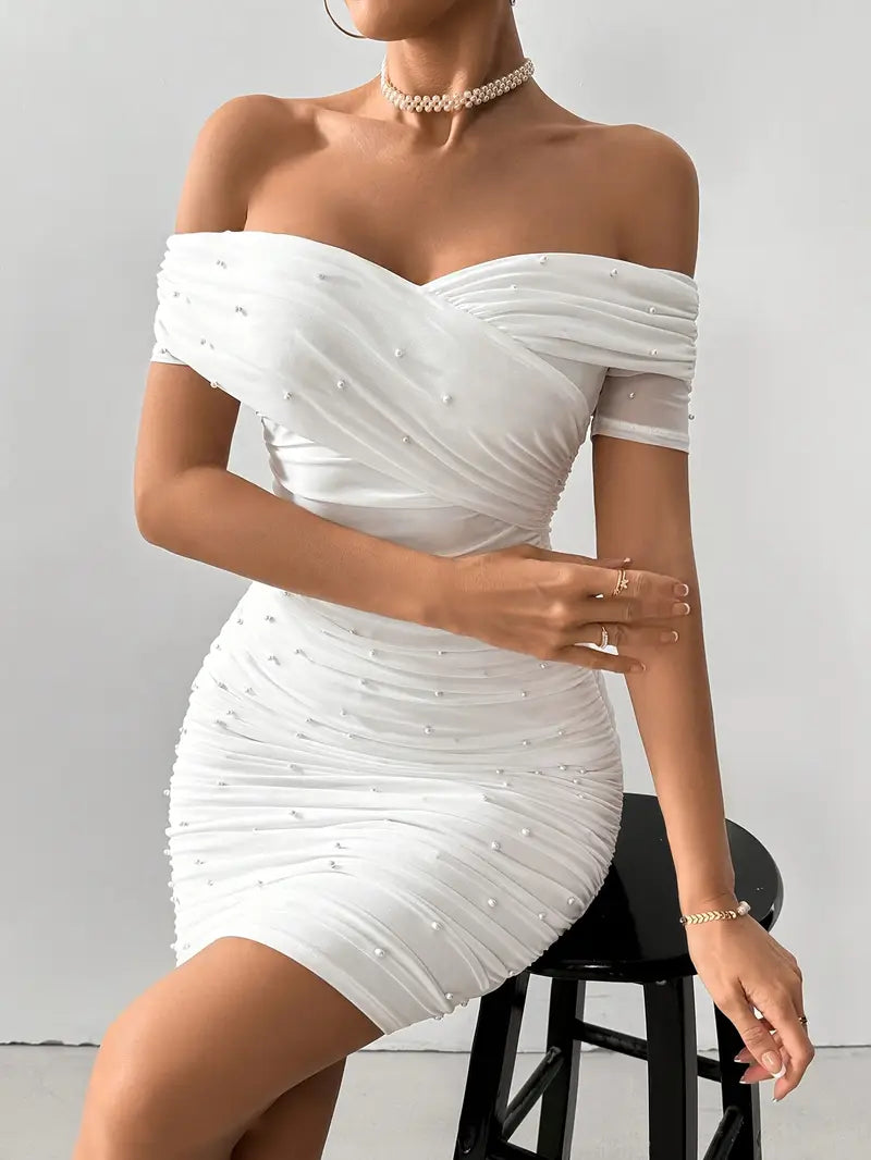 Elegant White Pearl Mermaid Dress