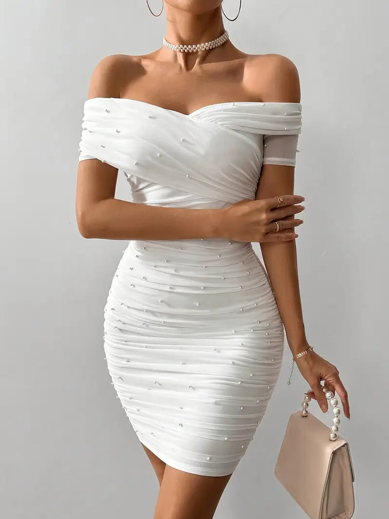 Elegant White Pearl Mermaid Dress
