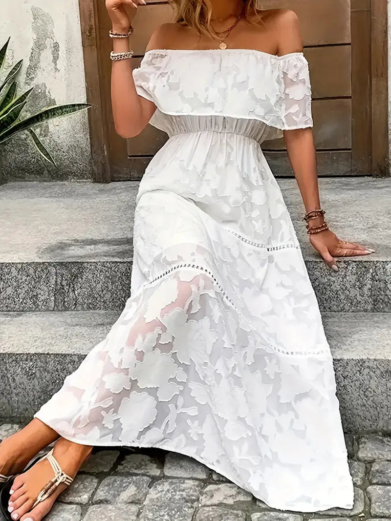 Off-Shoulder Chiffon Bell Sleeve Dress