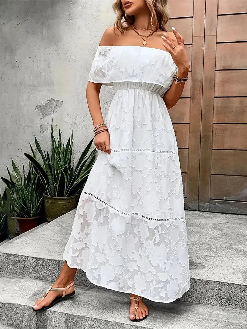 Off-Shoulder Chiffon Bell Sleeve Dress