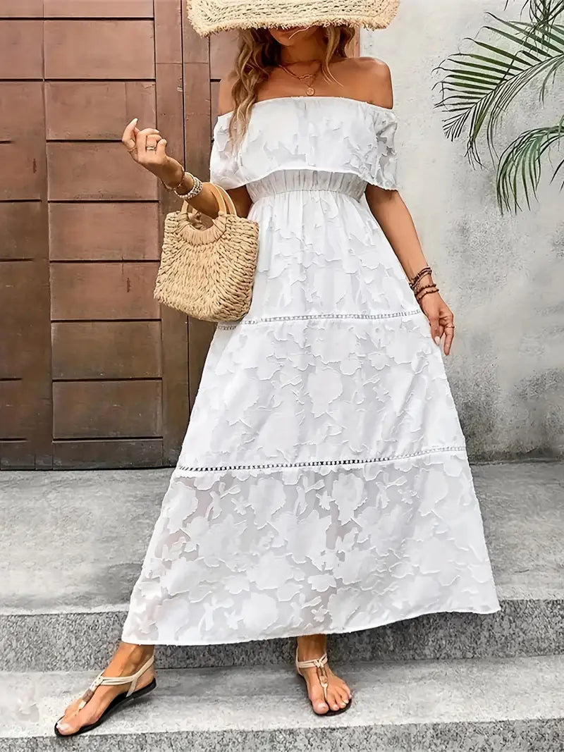 Off-Shoulder Chiffon Bell Sleeve Dress