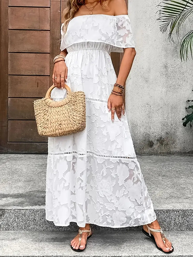 Off-Shoulder Chiffon Bell Sleeve Dress