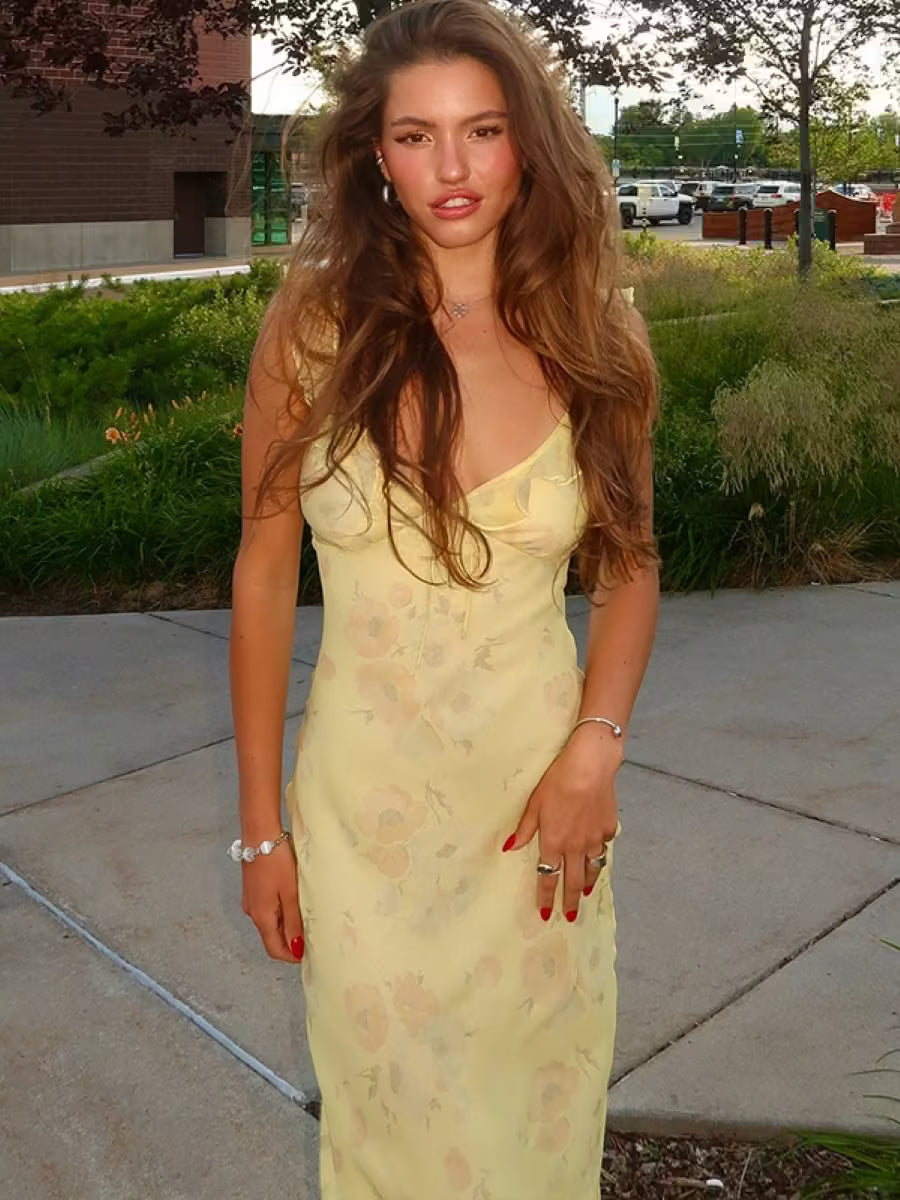 Retro Floral V-Neck Maxi Dress
